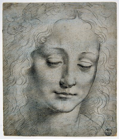 Giovanni Antonio Boltraffio (Beltraffio) (1467 - 1516) (nejznámější žák Leonarda da Vinci): hlava chlapecké koruny z listů na způsob Verrocchio, GDSU 425 E od Leonardo da Vinci
