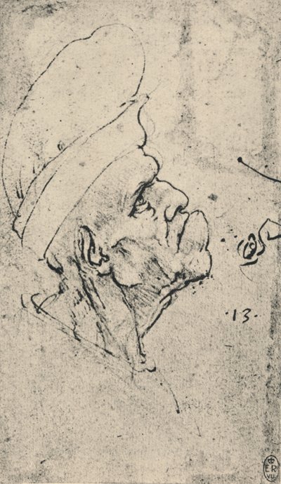 Groteskní profil muže s kloboukem napravo, c1480 1945 od Leonardo da Vinci