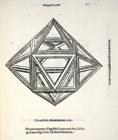 Hexaedron elevatum vacuum, ilustrace z knihy "Divina Proportione" od Luca Pacioliho (asi 1445-1517), původně vyd. Benátky, 1509 od Leonardo da Vinci
