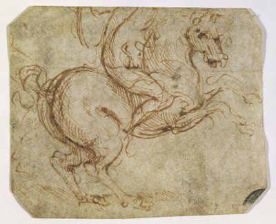 Kůň a kavalír (pero a inkoust na papíře) od Leonardo da Vinci