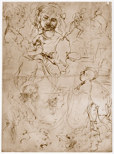 Klečící Madona s dítětem a sv. Jan, 1478-1480 od Leonardo da Vinci