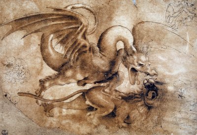 Leonardo da Vinci (Leonardo da Vinci) (1452 - 1519): Boj mezi lvem a drakem, GDSU 435 E (Imagine) od Leonardo da Vinci