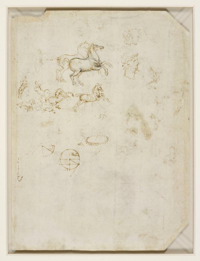 Leonardo da Vinci - Verso Koně a hlava Nerona kolem roku 1503-4 od Leonardo da Vinci