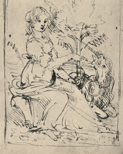 Panna s jednorožcem, c1478-1480 1945 od Leonardo da Vinci