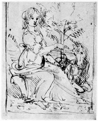 Panna s jednorožcem, c1480 1954. od Leonardo da Vinci