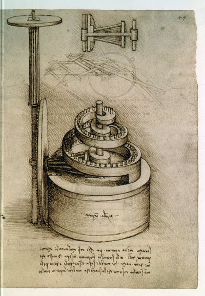 Ms. 8937, Codex Madrid I f.45r, temperovaná pružina od Leonardo da Vinci