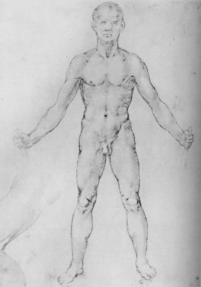 Nahý muž s nataženýma rukama, při pohledu zepředu, c1480 1945 od Leonardo da Vinci