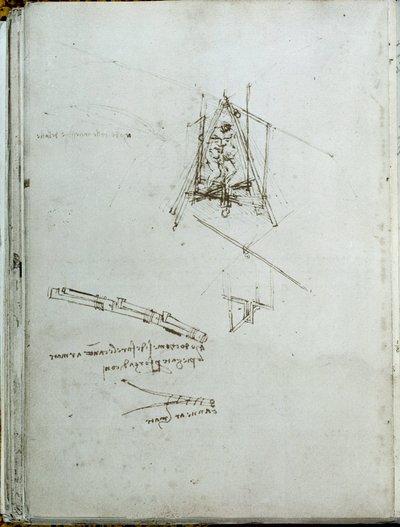 Věda a technika: rukopis o létajících strojích, předchůdce vrtulníku. Kniha Leonardo da Vinci (Leonardo da Vinci) (1452-1519). Kolem 1487. Paříž, Knihovna Institut de France od Leonardo da Vinci
