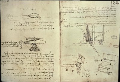 Studie pro vrtule a létající stroje od Leonardo da Vinci