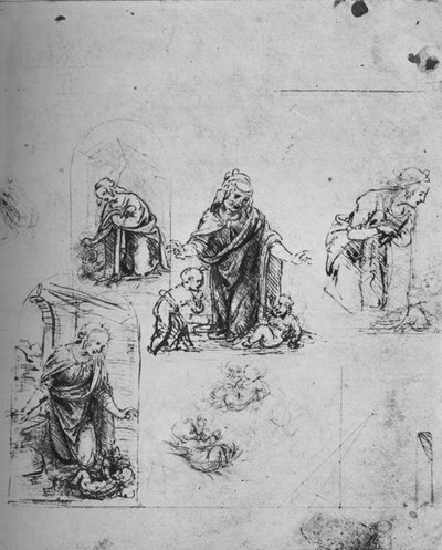 Studie pro Pannu adorující Jezulátko, c1480 1945 od Leonardo da Vinci