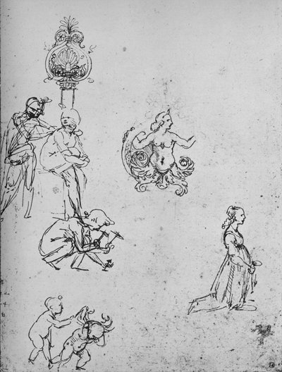 Studie figur a dekorací, c1480 1945 od Leonardo da Vinci