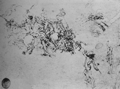 Studie o boji jezdců a pěšáků, c1480 1945 od Leonardo da Vinci