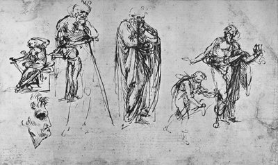 Studie jednotlivých čísel a profilu, c1480 1945 od Leonardo da Vinci