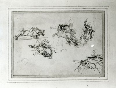 Study of Horsemen in Combat, 1503-4 (pero a inkoust na papíře) od Leonardo da Vinci