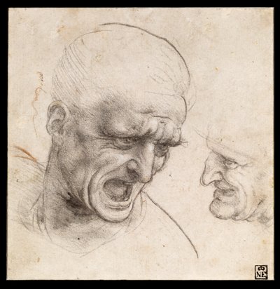 Studie hlav dvou bojovníků pro bitvu u Anghiari od Leonardo da Vinci