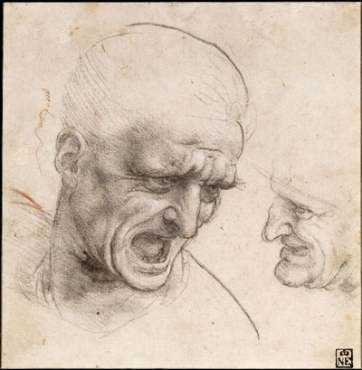 Studie dvou válečníků“ Heads pro bitvu u Anghiari, 1504-05 od Leonardo da Vinci