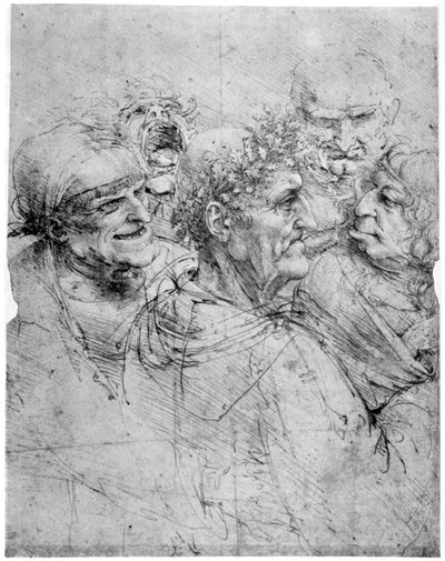 Studie pěti groteskních hlav, c1494 1954. od Leonardo da Vinci
