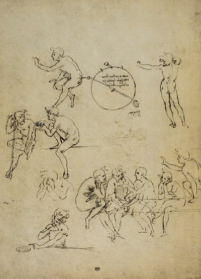 Studium lidských postav v různých polohách; kresba Leonarda da Vinciho. Louvre, Paříž od Leonardo da Vinci