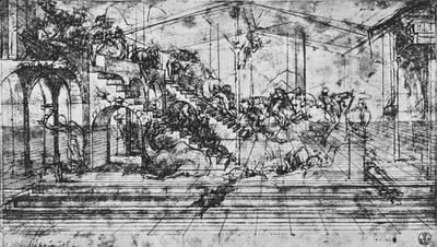 Studie o perspektivě pozadí klanění tří králů, 1481 1945 od Leonardo da Vinci