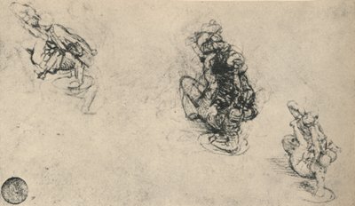 Tři studie muže Poniarding a Fallen Foe, c1480 1945 od Leonardo da Vinci