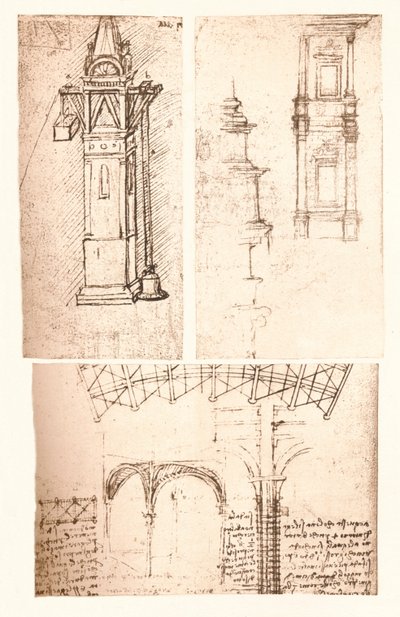 Tři architektonické kresby, c1472-c1519 1883 od Leonardo da Vinci