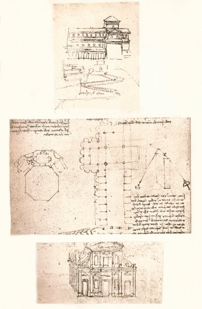 Tři kresby kostelů, c1472-c1519 1883 od Leonardo da Vinci