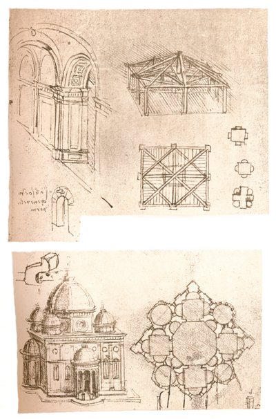 Dva architektonické kresby, c1472-c1519 1883 od Leonardo da Vinci