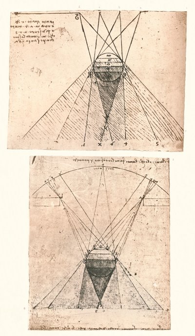 Dva diagramy ilustrující teorii světla a stínu, c1472-c1519 1883 od Leonardo da Vinci