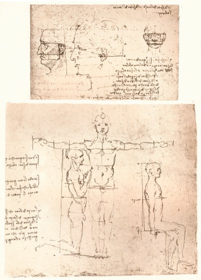 Dvě kresby ilustrující teorii proporcí lidské postavy, c1472-c1519 1883. od Leonardo da Vinci