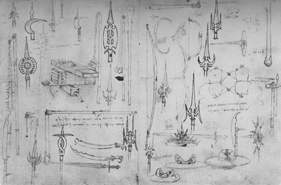 Různé zbraně útoku a obrany, c1480 1945 od Leonardo da Vinci