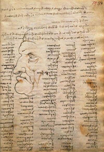 Seznam slov a mužský profil, od Codex Trivulzianus od Leonardo da Vinci