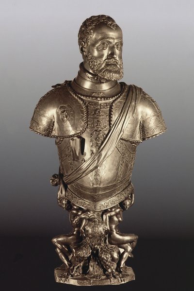 Portrétní busta císaře Svaté říše římské Karla V. (1500-58) (bronz) od Leone Leoni
