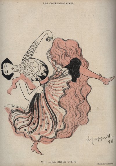Portrét Caroline (La Belle) Otero (1868-1965), španělské tanečnice a kurtizány - kresba Leonetta Cappiella (1875-1942) v „The Rire““ z roku 1898 od Leonetto Cappiello