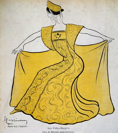 Tanečnice Cleo v baletní pantomimě Lorenza ve Folies Bergere od Leonetto Cappiello