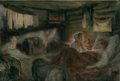 Nataša a zraněný princ Andrei v Mytišči. Ilustrace k románu Vojna a mír, 1893. od Leonid Osipovich Pasternak