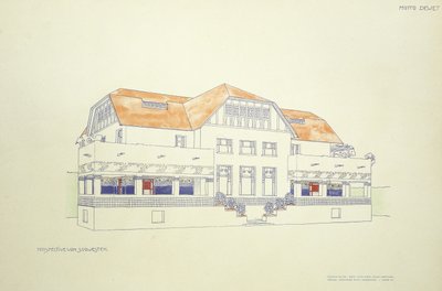 Pohled ze severovýchodu, cca 1901 (barevné lito) od Leopold (after) Bauer