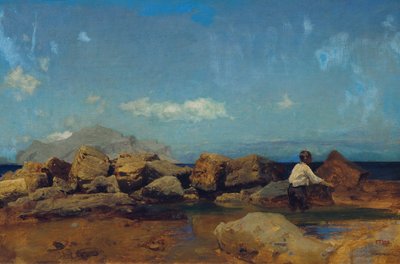Mořské pobřeží s Monte Pellegrino poblíž Palerma od Leopold Carl Muller