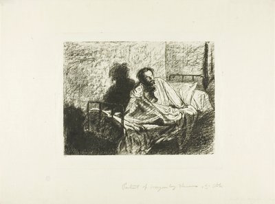 Portrét Charlese Meryona sedícího v posteli od Leopold Flameng