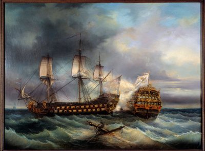 Námořní bitva mezi anglickým a francouzským malířstvím Leopold Le Guen (1828-1895) Brest 19. století, Muzeum výtvarných umění od Leopold Le Guen