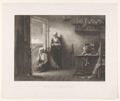 Dvě ženy a dítě v rybářském domě v dunách Po bouřce Úzkostné okamžiky (název na objektu) od Leopold Lowenstam