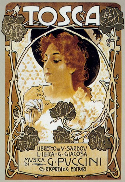 Obálka od Leopolda Metlicovitze partitury opery Tosca od Giacoma Pucciniho od Leopoldo Metlicovitz