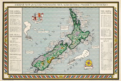 Mapa Nového Zélandu od Leslie MacDonald Gill