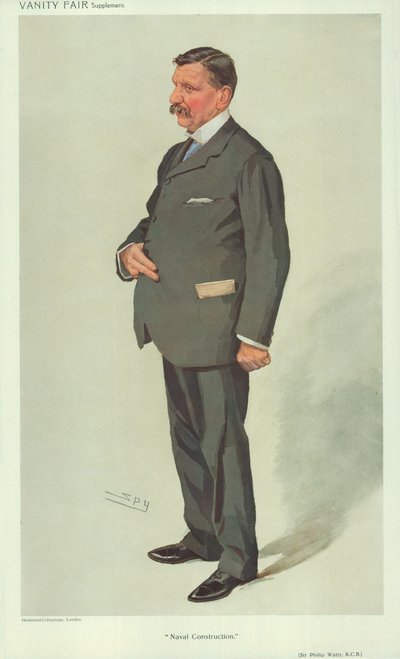 Sir Philip Watts, námořní stavba, 7. dubna 1910, karikatura Vanity Fair od Leslie Matthew Ward