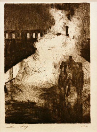 L.Ury, noční dojmy (s kabinou před parní lokomotivou) od Lesser Ury