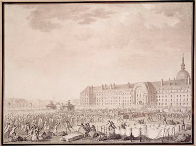 Francouzská revoluce: převzetí zbraní v Invalidovně dne 14.7.1789. Litografie bratří Lesueurů (18. století) od Lesueur Brothers