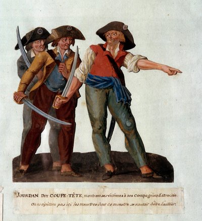 Představení Mathieu Jouve Jourdan dit Jourdan Coupe-Tete (1749-1794), krutého revolucionáře, který se proslavil po masakrech na ledovci v Avignonu v říjnu 1791. Gouache des freres Lesueur (18. století) od Lesueur Brothers