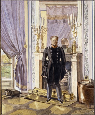 Portrét velkovévody Constantin Pavlovič z Ruska (1779-1831), v přední části krbu. (Portrét velkovévody Konstantina Pavloviče z Ruska u krbu). Dílo Lva Ivanoviče Kiela (?-1851), akvarel na papíře od Lev Ivanovich Kiel