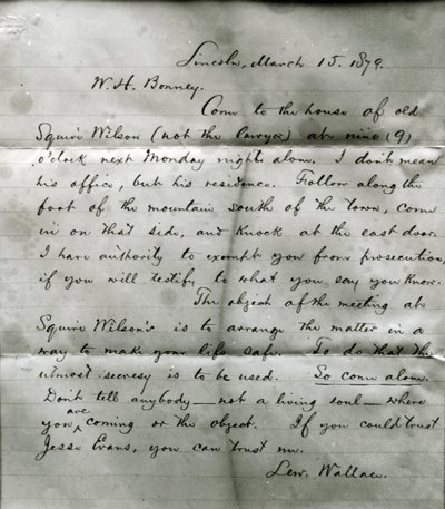 Dopis od Lewa Wallace W. H. Bonneymu (1860-81) z 15. března 1879 od Lew Wallace