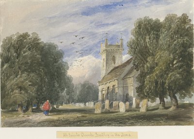 Bradley-in-the-Moors Church: malba akvarelem a [c 1830-1840] od Lewis John Wood