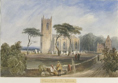 Ipstones Church: malba akvarelem a [c 1830-1840] od Lewis John Wood